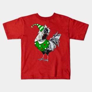 Silver Laced Polish Rooster Dressed As Elf With Leg Warmers Kids T-Shirt